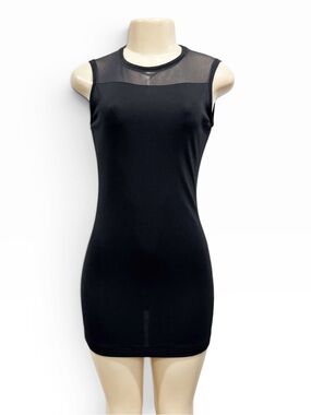 Giordano Ladies Black Mesh Yoke Sleeveless Mini Bodycon Dress